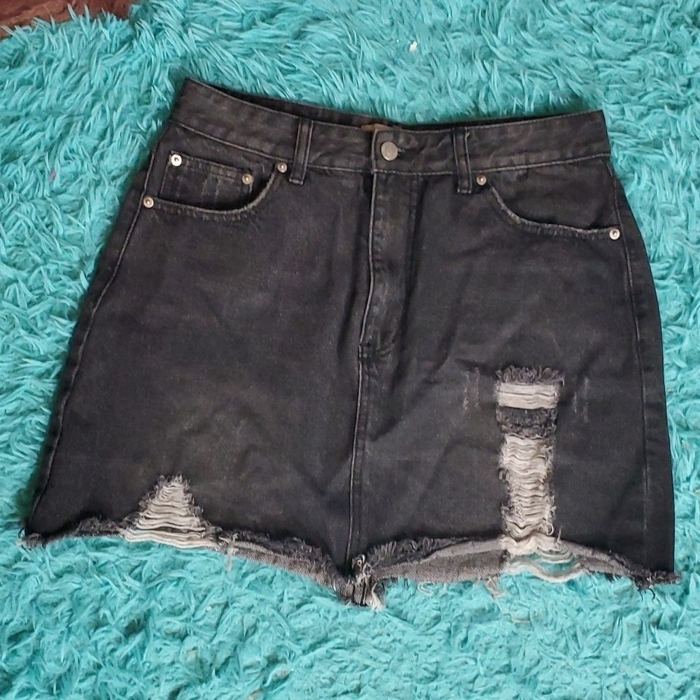 Blank Paige Black Denim Distressed Mini Skirt